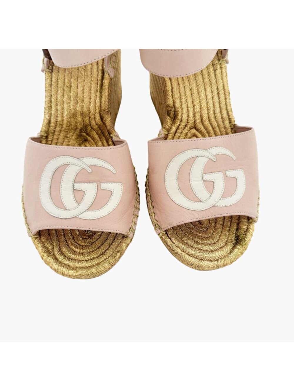 Gucci Flor GG Espadrille Wedge Sandals EU 39.5 US 9.5 Pink Gold Platform Heel - Picture 3 of 11